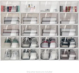20 Pack Shoe Storage Boxes, Shoe Boxes Clear Plastic Stackable Shoe Organizer, Foldable Shoe Rack, Angel White | Space-Saving Home & Office Organizatio (20)