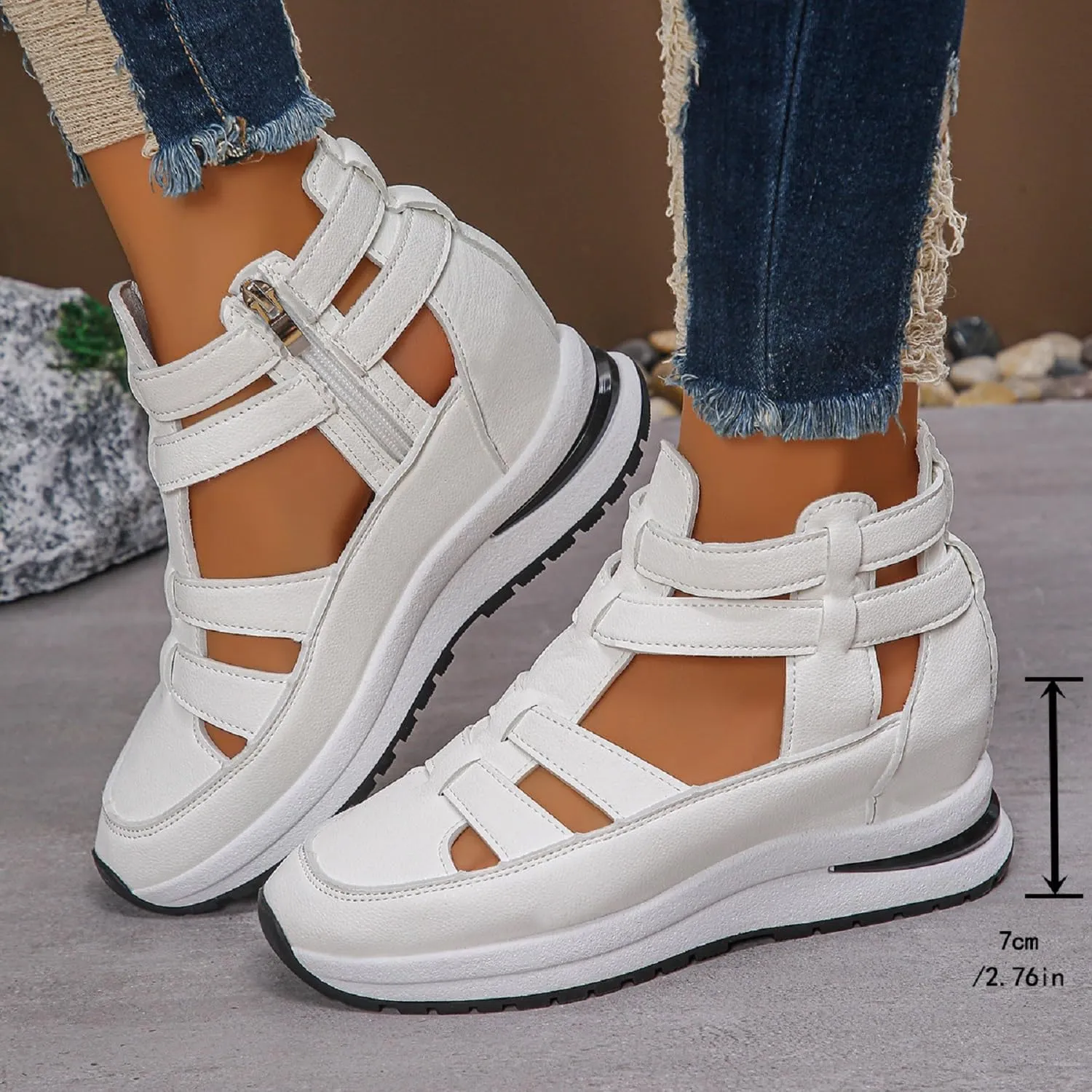 2025 New Side Zipper Comfortable Lightweight Wedge Sandals Leather Closed Toe Comfortable Casual Stylish Sandals Casual Stylish Roman Sandal