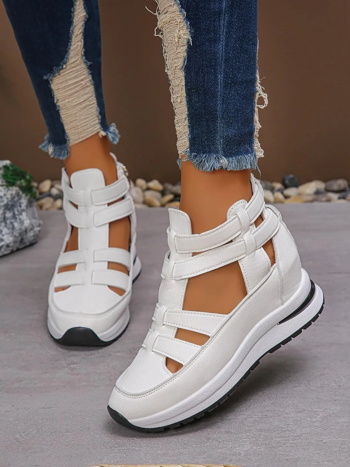 2025 New Side Zipper Comfortable Lightweight Wedge Sandals Leather Closed Toe Comfortable Casual Stylish Sandals Casual Stylish Roman Sandal
