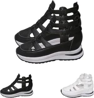 2025 New Side Zipper Comfortable Lightweight Wedge Sandals Leather Closed Toe Comfortable Casual Stylish Sandals Casual Stylish Roman Sandal