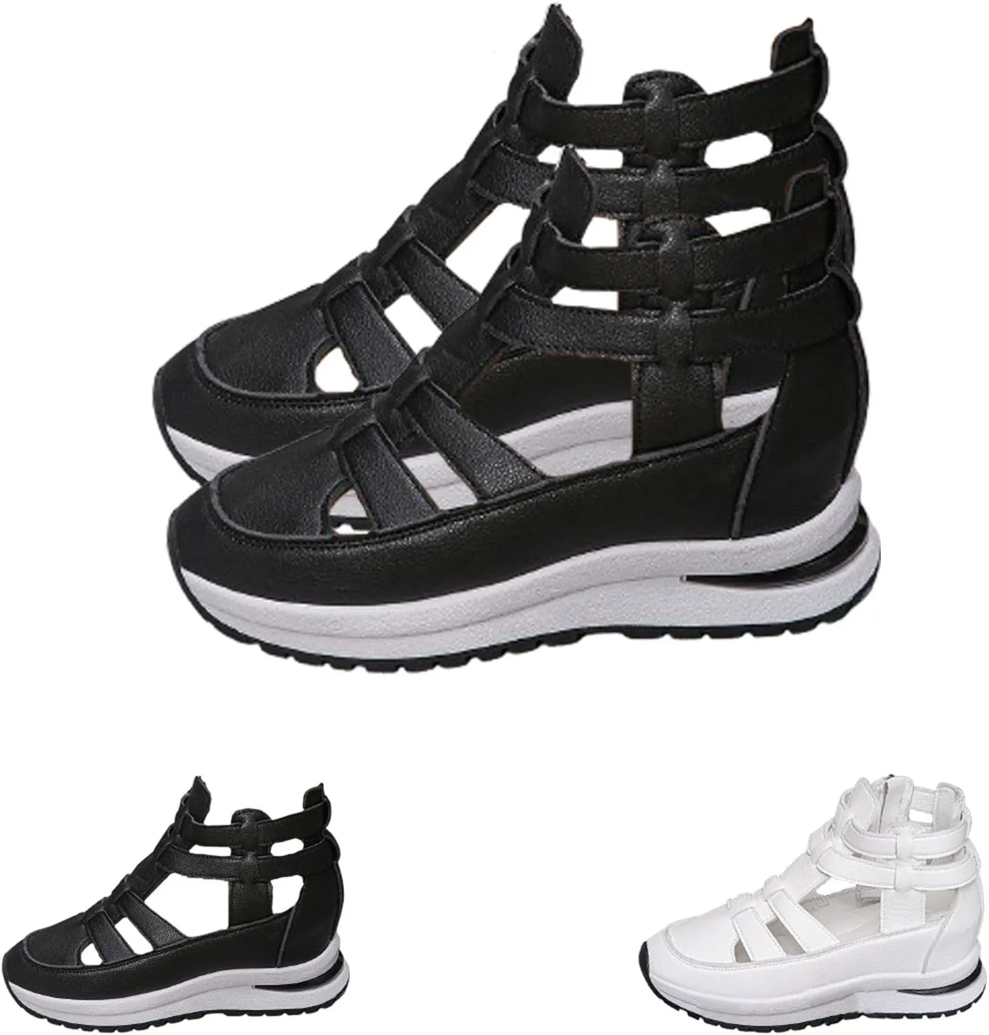 2025 New Side Zipper Comfortable Lightweight Wedge Sandals Leather Closed Toe Comfortable Casual Stylish Sandals Casual Stylish Roman Sandal