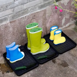 3Pcs Plastic Boot Trays for Entryway,Multi-Functional Shoe Tray,Shoe Mat for Outdoor/Indoor/Garden for Waterproof,Mud Mat, for Snow,Gardening & Pet Feeding(Black)