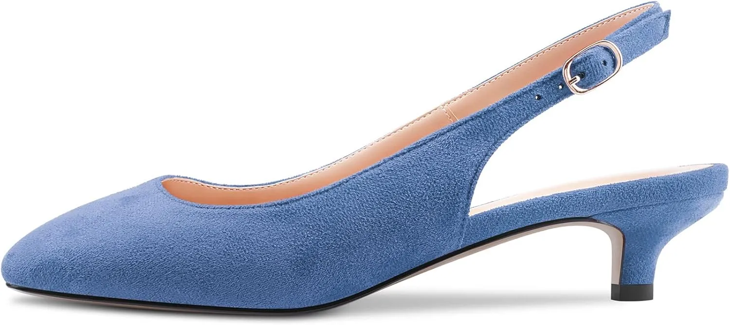 Aachcol Women Low Kitten Heel Pumps Square Toe Slingback Dress Shoes Sandals Office Party Wedding Suede 1.5 Inch