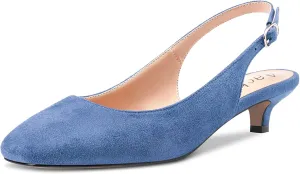 Aachcol Women Low Kitten Heel Pumps Square Toe Slingback Dress Shoes Sandals Office Party Wedding Suede 1.5 Inch