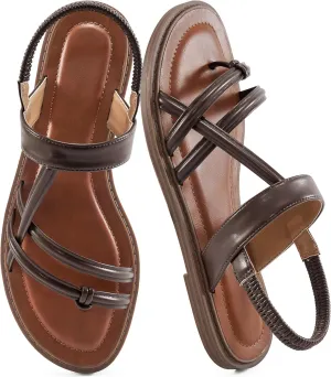 Ablanczoom Flat Sandals for Women Comfortable: Dressy Womens Flats Shoes with Ankle Strap Summer Beach Gladiator Sandal