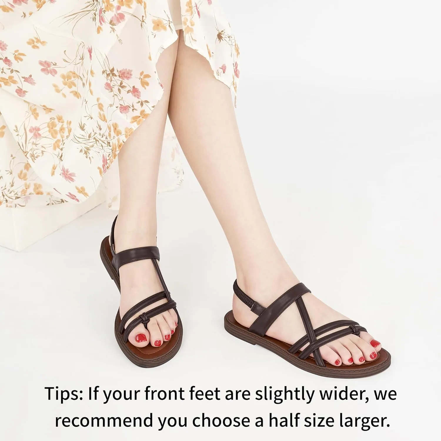 Ablanczoom Flat Sandals for Women Comfortable: Dressy Womens Flats Shoes with Ankle Strap Summer Beach Gladiator Sandal