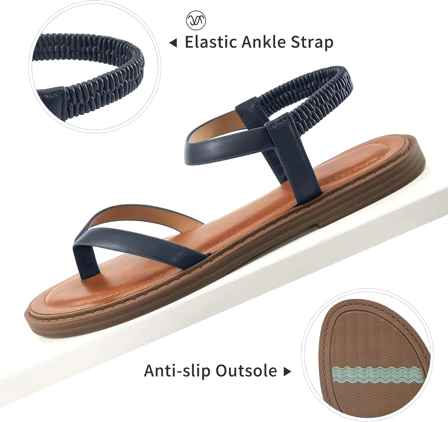 Ablanczoom Womens Sandals Dressy Shoes: Casual Elastic Ankle Strap Summer Flats Comfortable Beach flat sandal for Women
