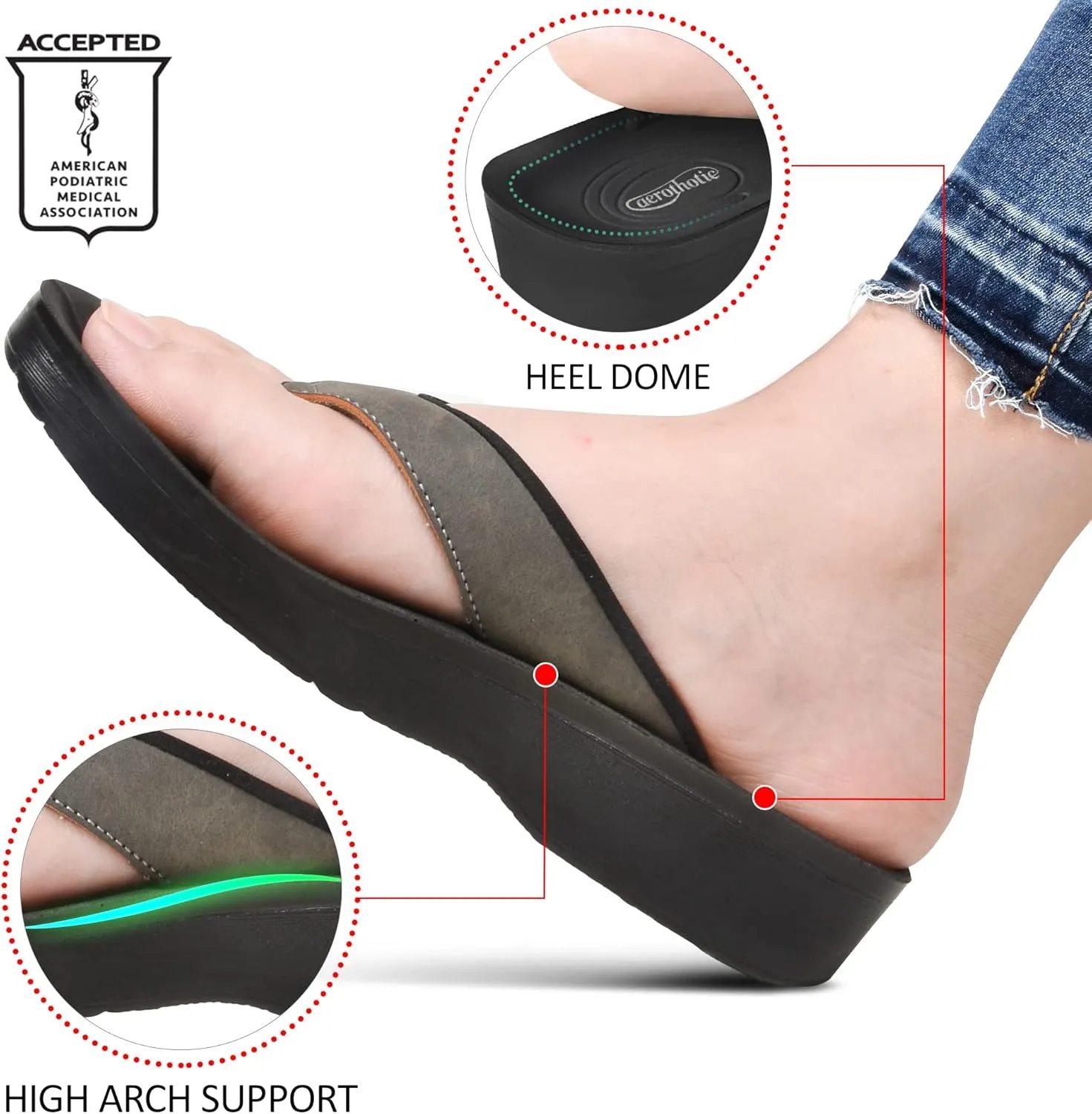 AEROTHOTIC Comfy Open Toe Arch Support Flip Flops for Women Cushion Padded Stylish Straps Dressy Sandals Walking Travel Beach Wear