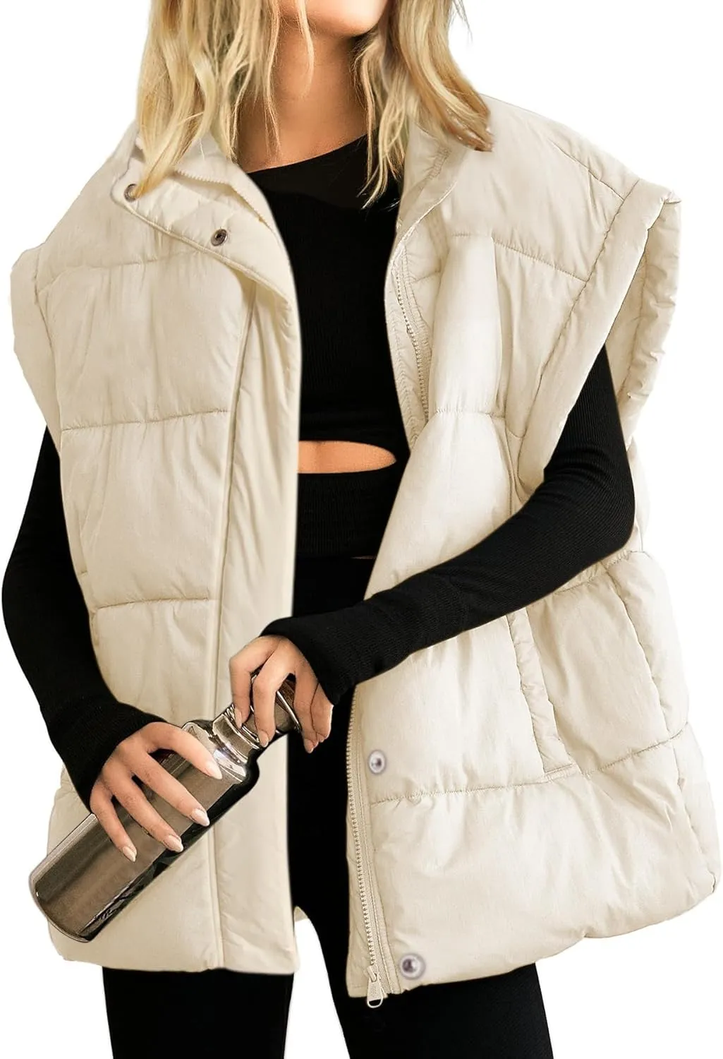Ainangua Women's Puffer Vest Stand Collar Zipper Sleeveless Jackets Winter Lightweight Vests Warm Padded Jacket Coat