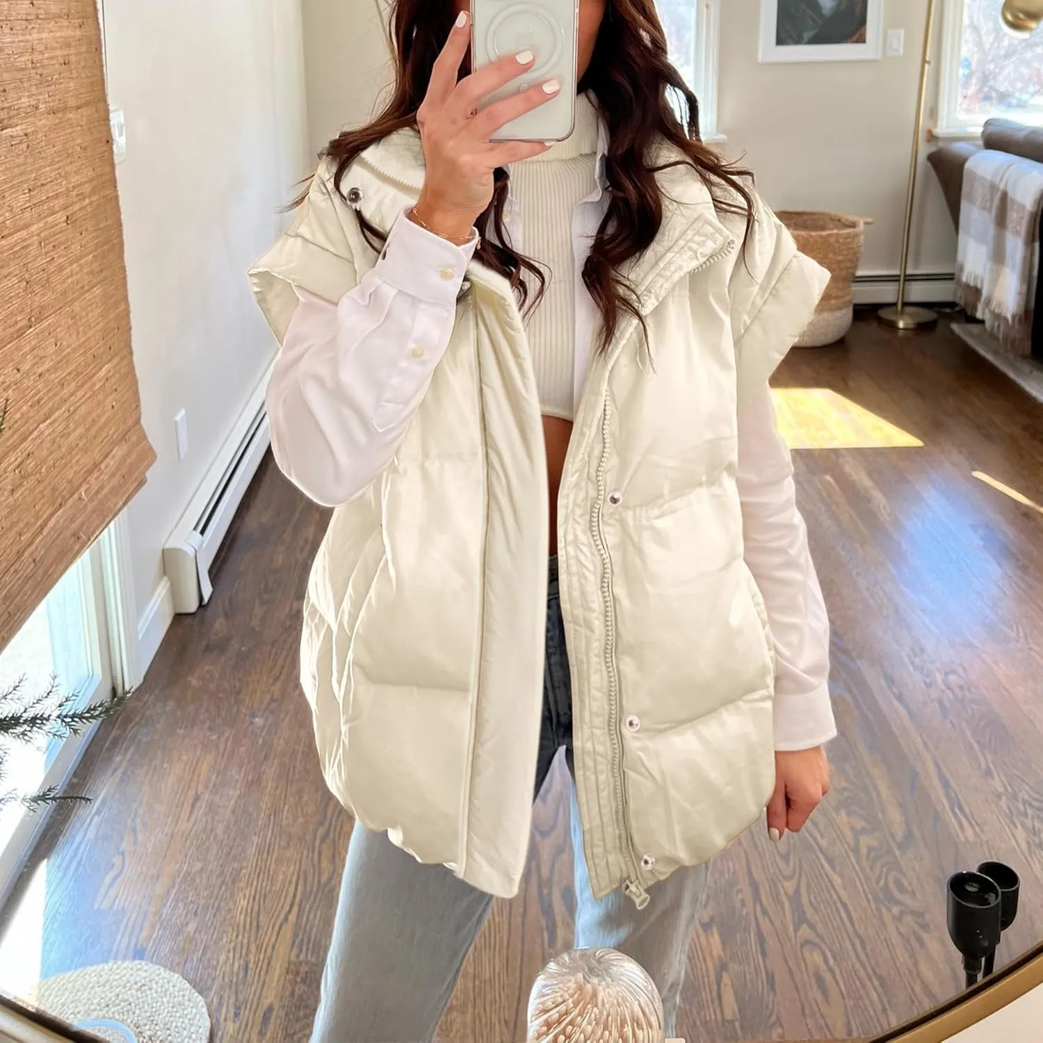 Ainangua Women's Puffer Vest Stand Collar Zipper Sleeveless Jackets Winter Lightweight Vests Warm Padded Jacket Coat