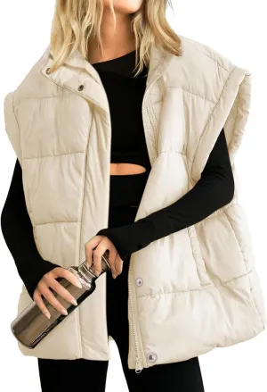 Ainangua Women's Puffer Vest Stand Collar Zipper Sleeveless Jackets Winter Lightweight Vests Warm Padded Jacket Coat