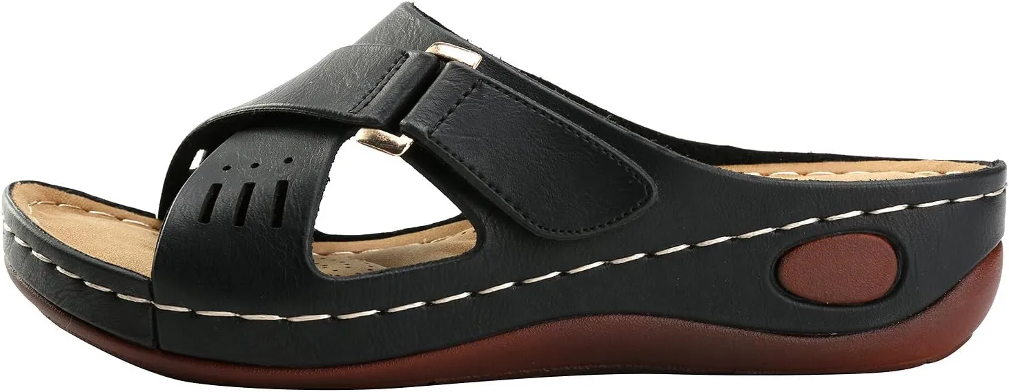 Alexis Leroy Comfortable Insole Buckle Strap Vamp Women's Wedge Sandals
