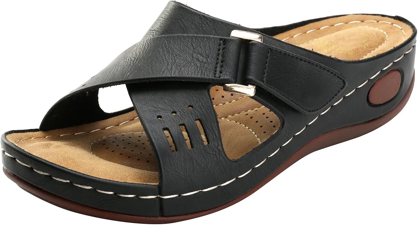 Alexis Leroy Comfortable Insole Buckle Strap Vamp Women's Wedge Sandals