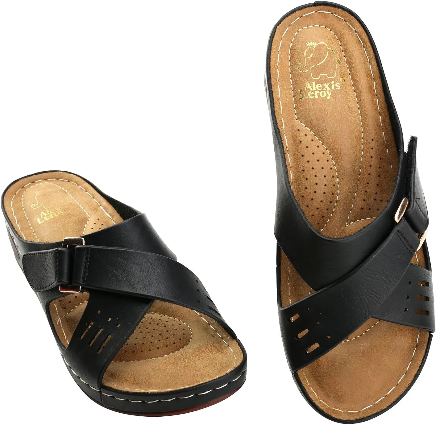 Alexis Leroy Comfortable Insole Buckle Strap Vamp Women's Wedge Sandals