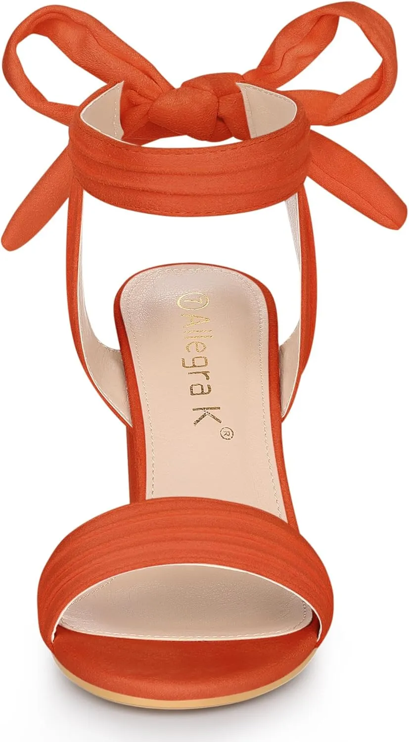 Allegra K Women Open Toe Ankle Tie Back Chunky Heel Sandals