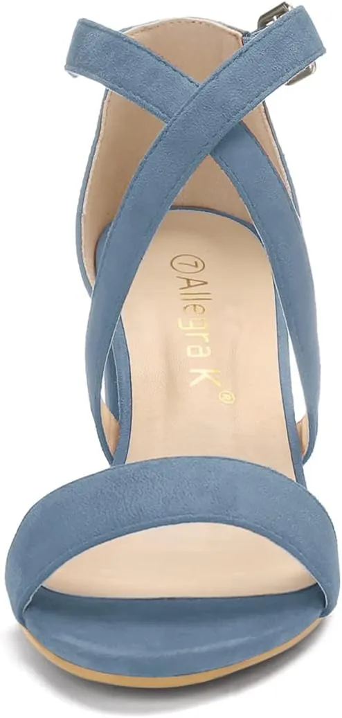Allegra K Women's Crisscross Ankle Strap Block Heel Sandals