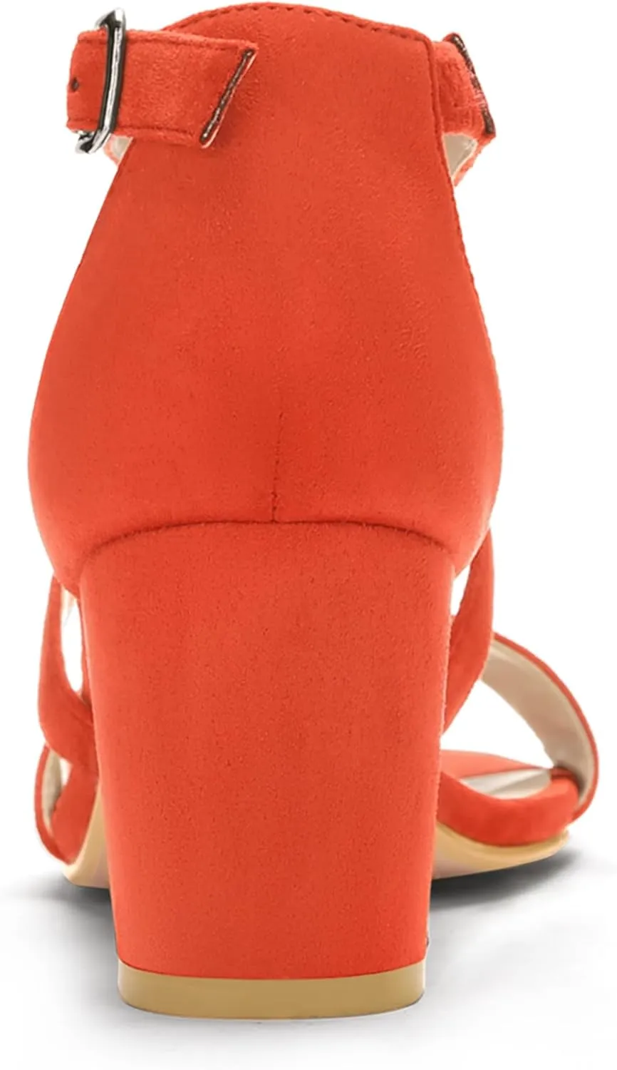 Allegra K Women's Crisscross Ankle Strap Block Heel Sandals