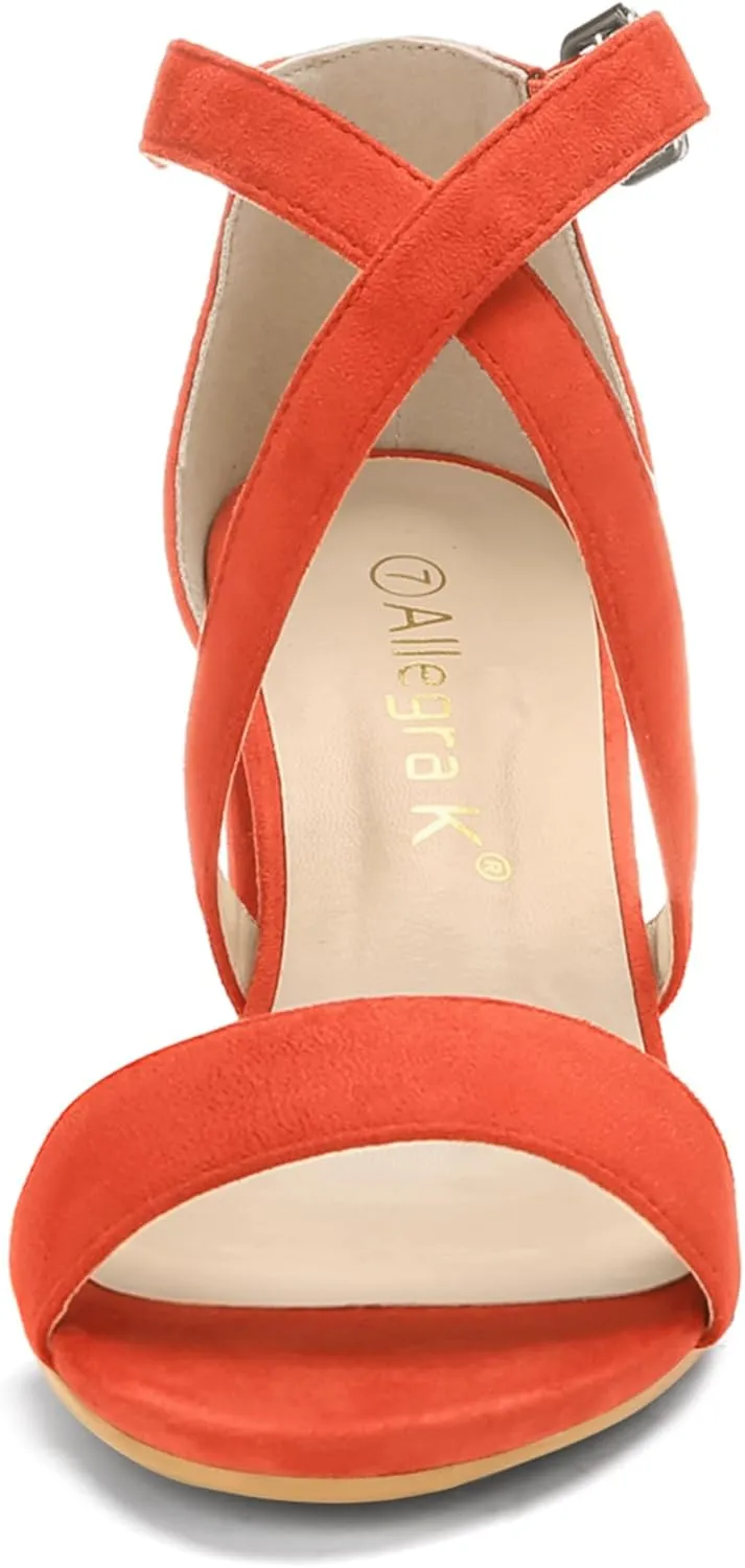 Allegra K Women's Crisscross Ankle Strap Block Heel Sandals
