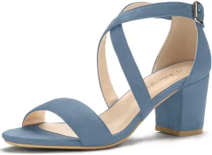 Allegra K Women's Crisscross Ankle Strap Block Heel Sandals