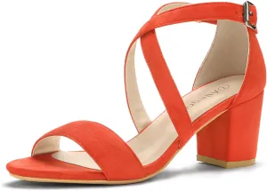 Allegra K Women's Crisscross Ankle Strap Block Heel Sandals