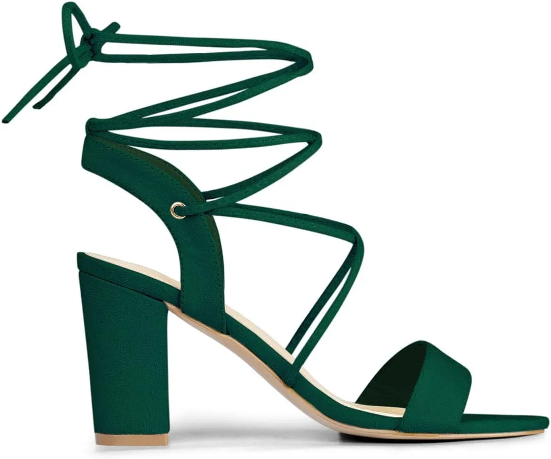 Allegra K Women's Lace Up Block High Heels Sandals