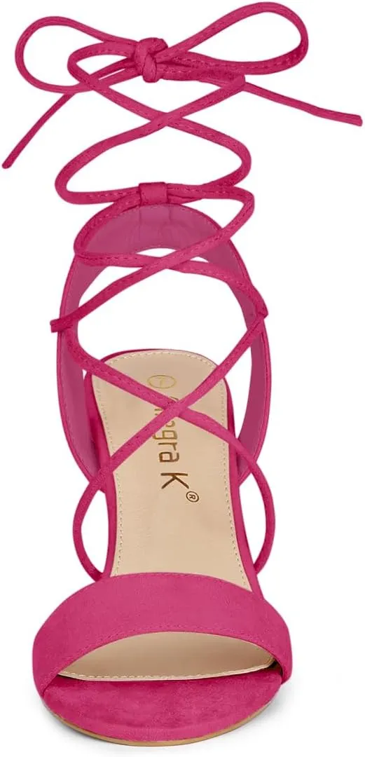 Allegra K Women's Lace Up Block High Heels Sandals