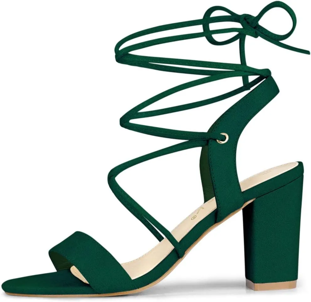 Allegra K Women's Lace Up Block High Heels Sandals