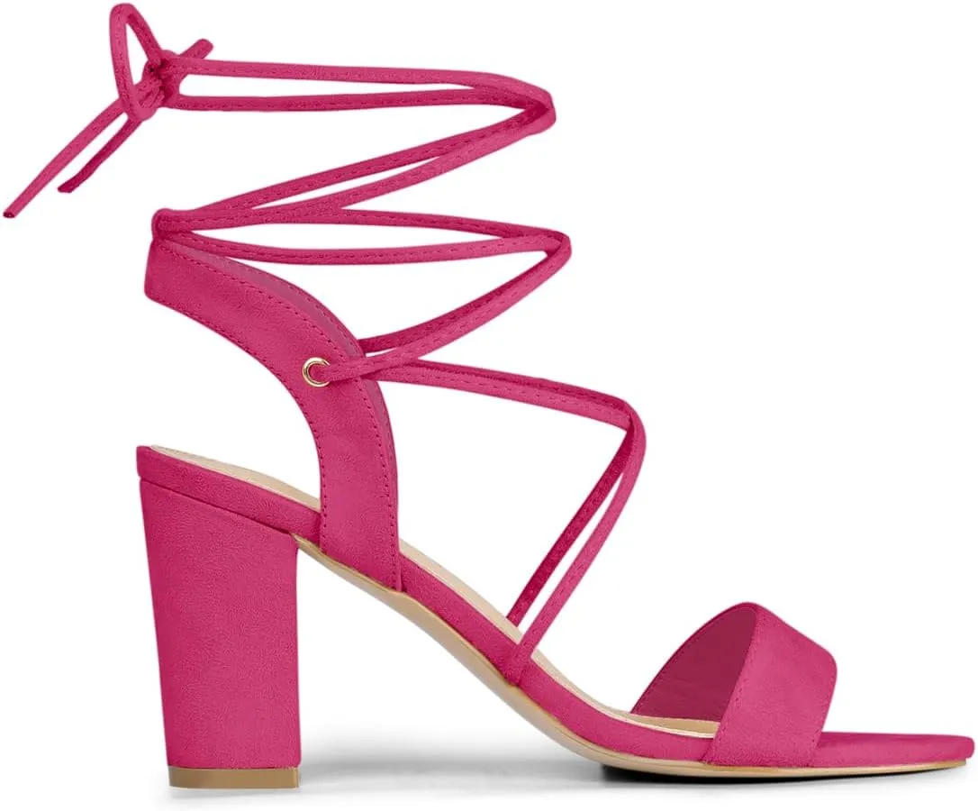 Allegra K Women's Lace Up Block High Heels Sandals
