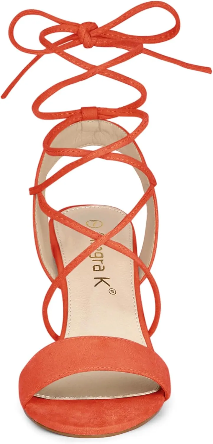 Allegra K Women's Lace Up Block High Heels Sandals