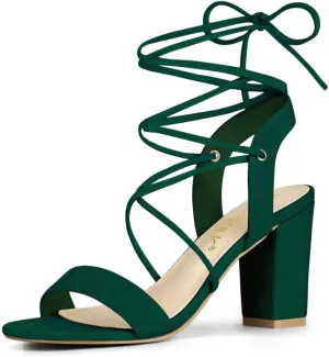 Allegra K Women's Lace Up Block High Heels Sandals