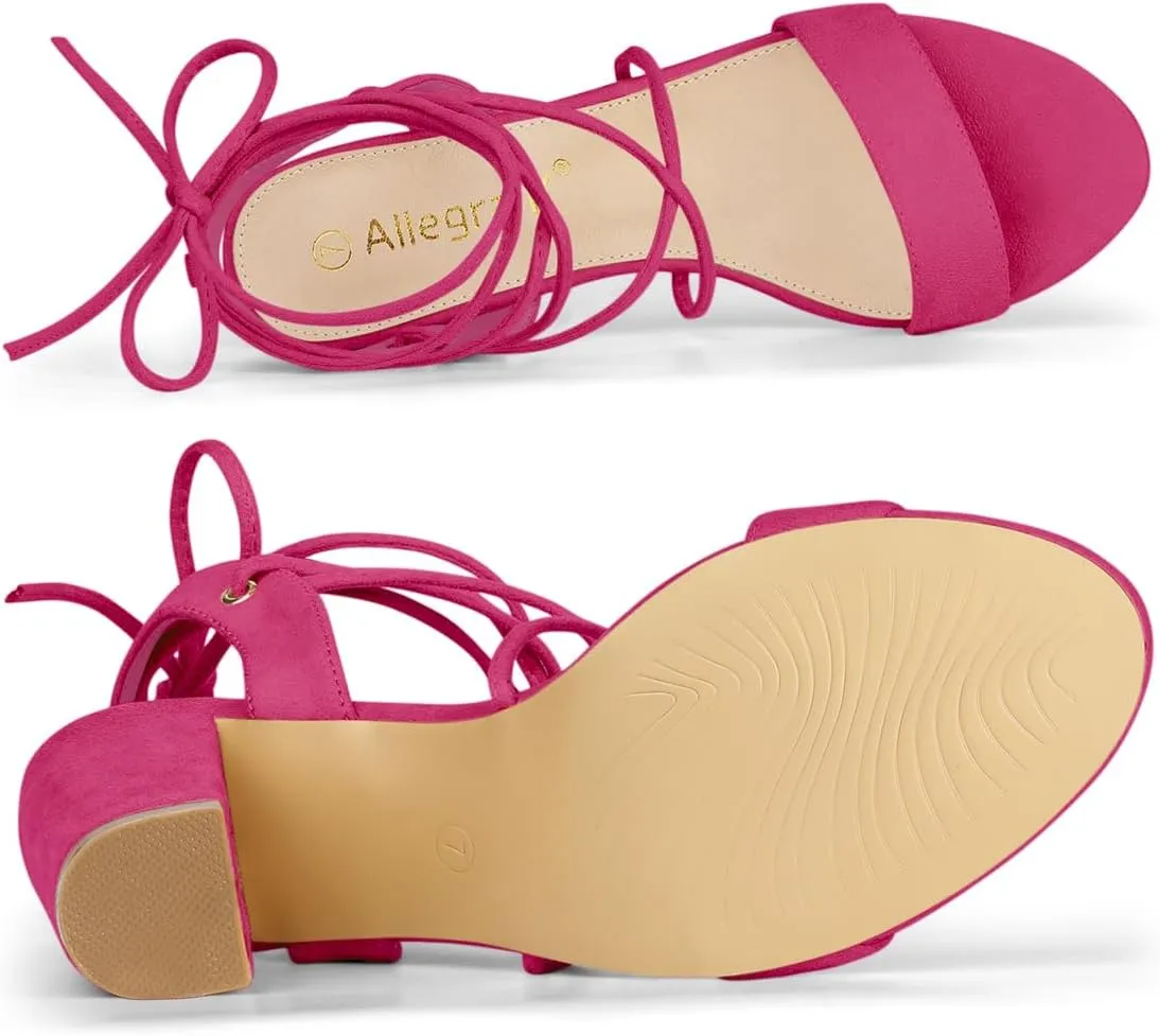Allegra K Women's Lace Up Block High Heels Sandals