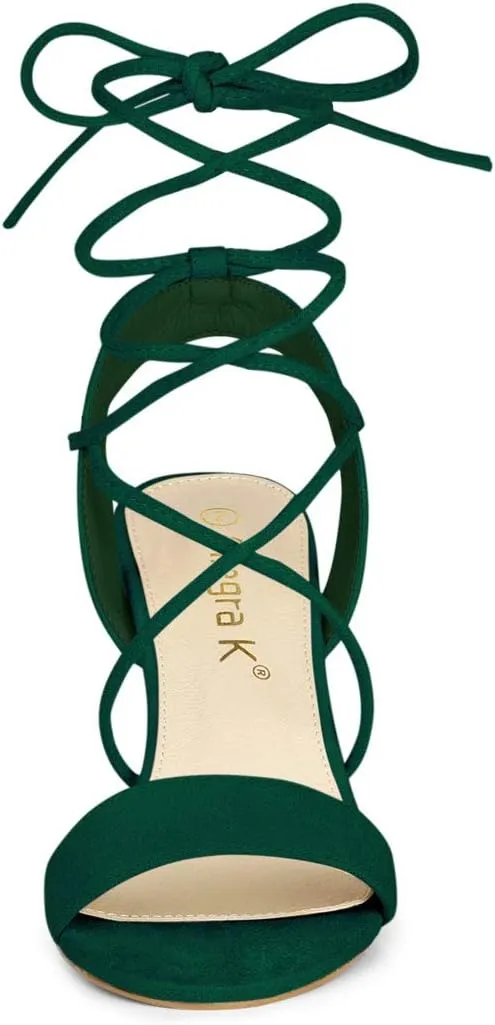 Allegra K Women's Lace Up Block High Heels Sandals