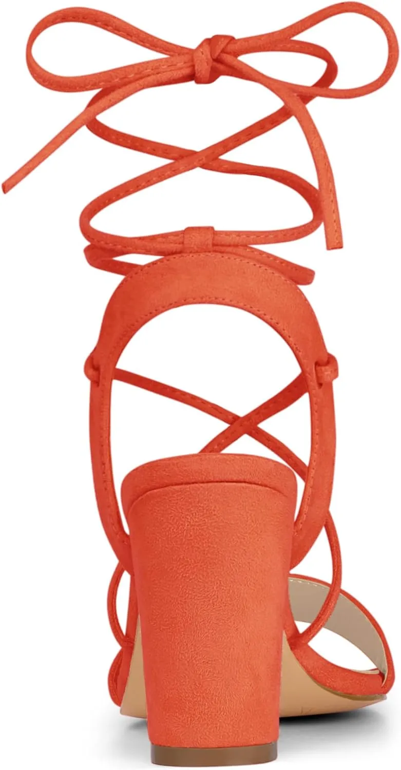 Allegra K Women's Lace Up Block High Heels Sandals