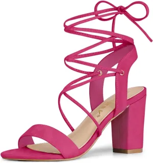 Allegra K Women's Lace Up Block High Heels Sandals