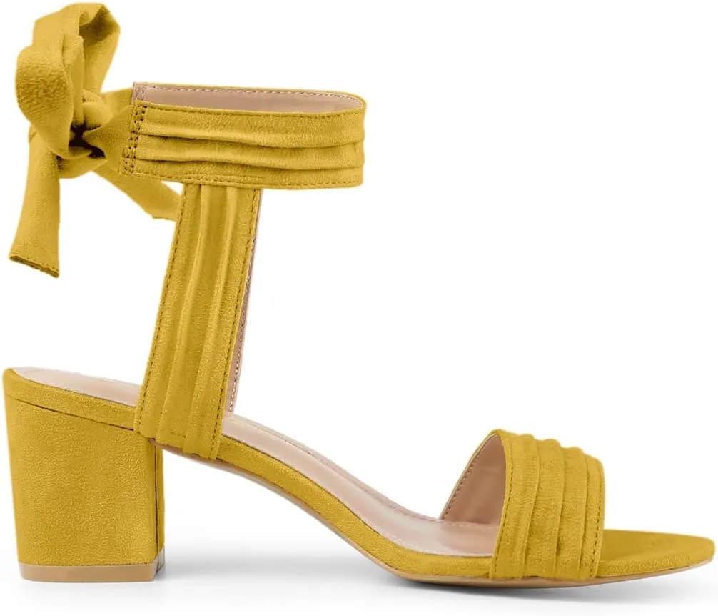 Allegra K Women's Open Toe Ankle Tie Back Block Heels Sandals