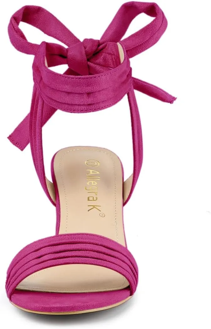 Allegra K Women's Open Toe Ankle Tie Back Block Heels Sandals