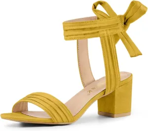 Allegra K Women's Open Toe Ankle Tie Back Block Heels Sandals