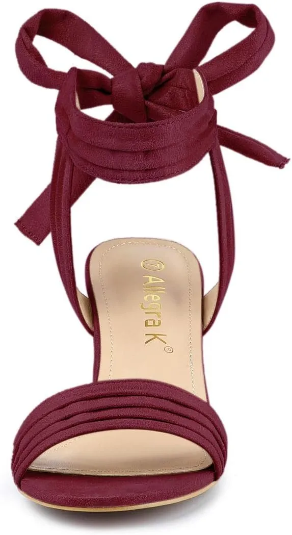 Allegra K Women's Open Toe Ankle Tie Back Block Heels Sandals