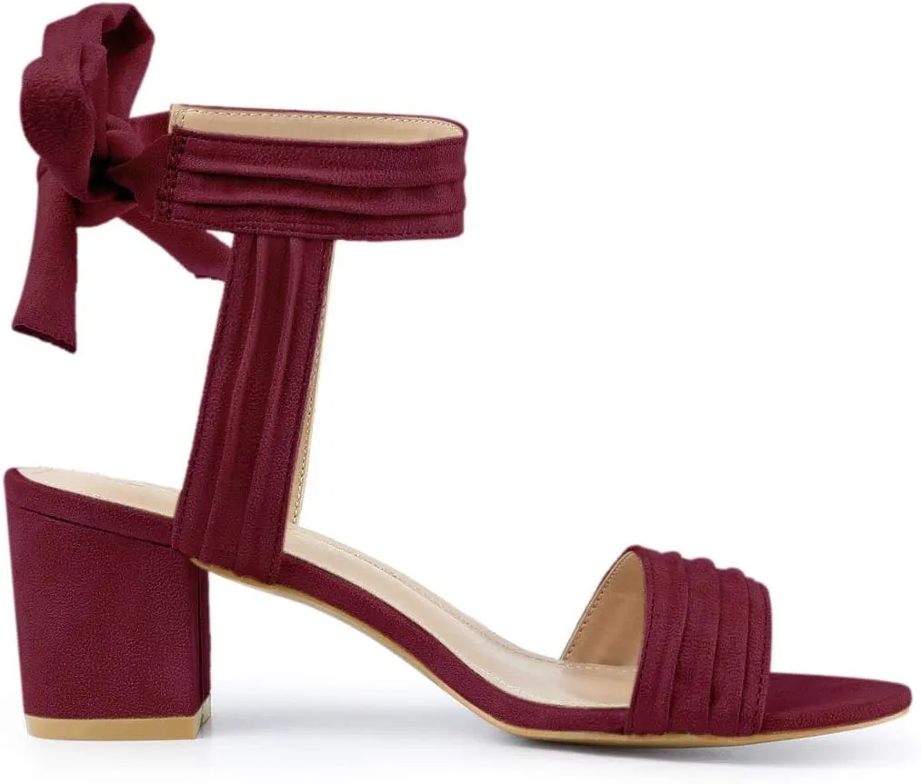 Allegra K Women's Open Toe Ankle Tie Back Block Heels Sandals