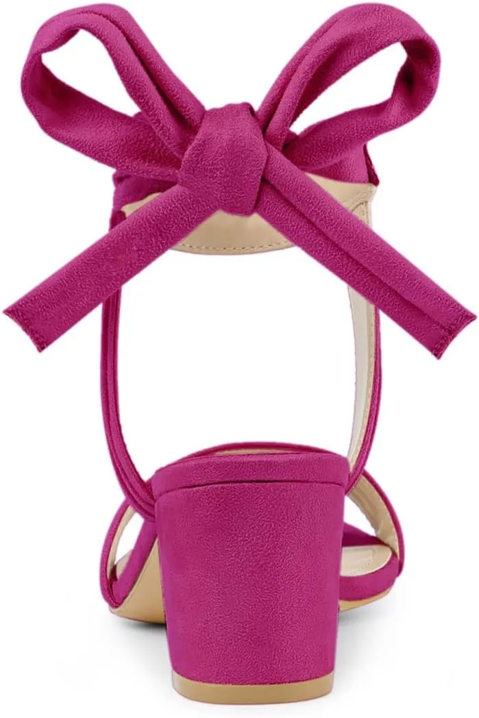 Allegra K Women's Open Toe Ankle Tie Back Block Heels Sandals