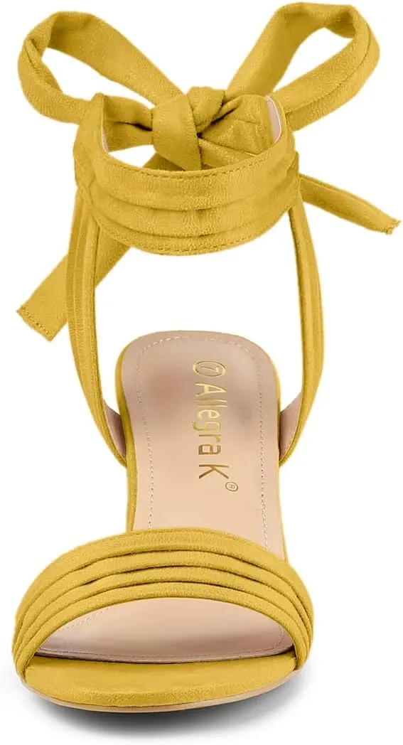Allegra K Women's Open Toe Ankle Tie Back Block Heels Sandals