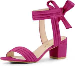 Allegra K Women's Open Toe Ankle Tie Back Block Heels Sandals