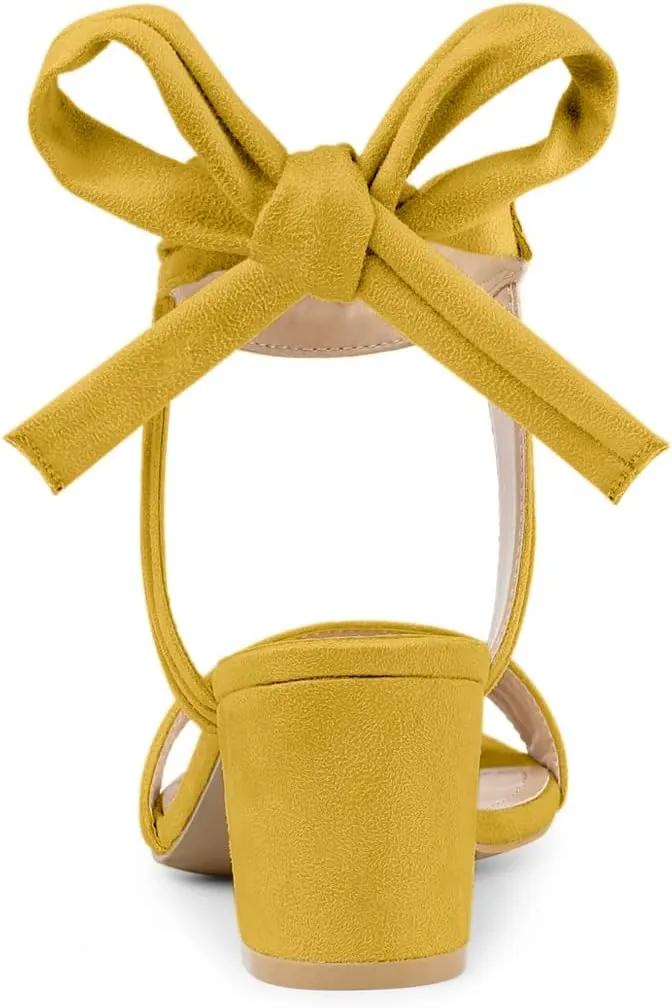 Allegra K Women's Open Toe Ankle Tie Back Block Heels Sandals