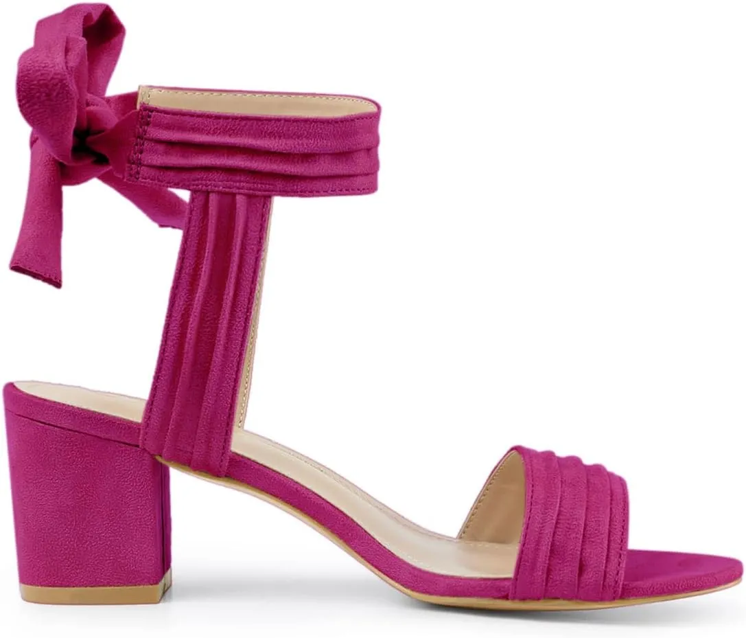 Allegra K Women's Open Toe Ankle Tie Back Block Heels Sandals