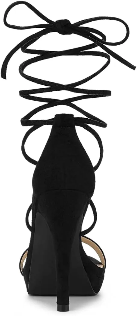 Allegra K Women's Platform Stiletto Heels Lace Up Sandals