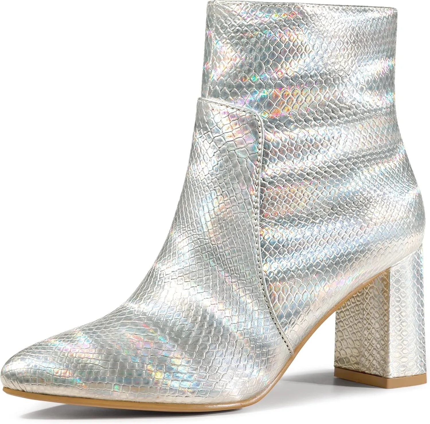 Allegra K Women's Snakeskin Print Boots Halloween Costumes Chunky High Heels Ankle Boots