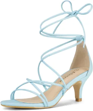 Allegra K Women's Strappy Kitten Heel Lace Up Sandals