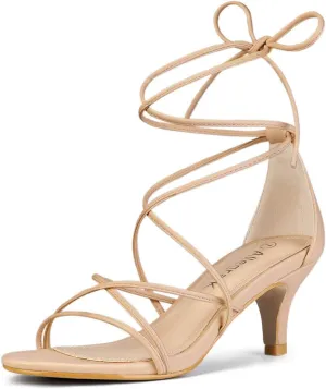 Allegra K Women's Strappy Kitten Heel Lace Up Sandals