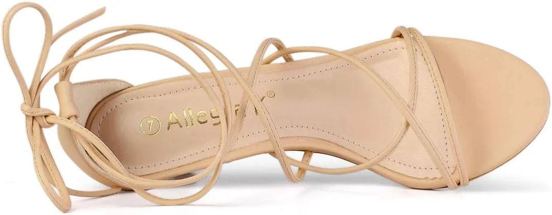 Allegra K Women's Strappy Kitten Heel Lace Up Sandals