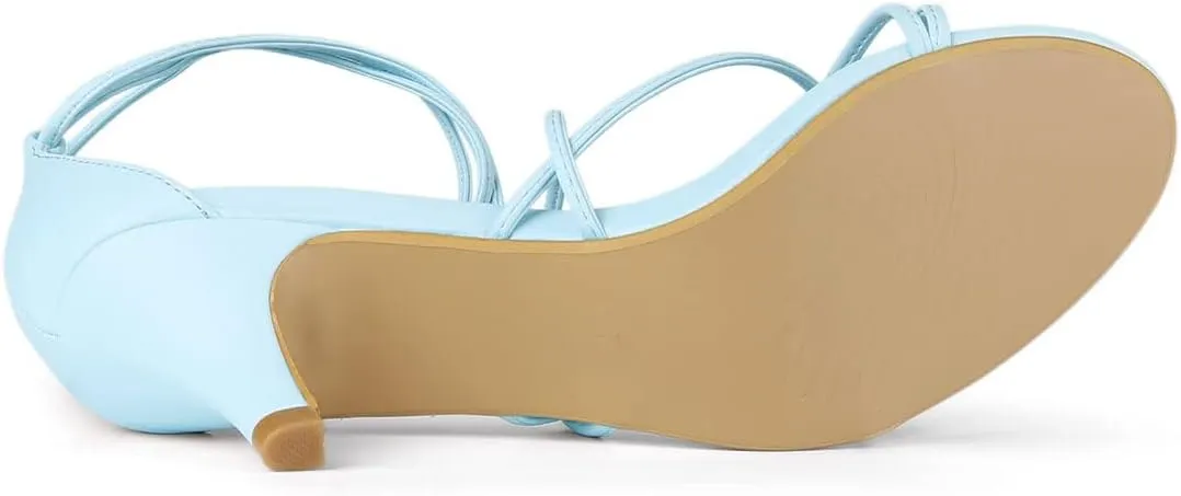 Allegra K Women's Strappy Kitten Heel Lace Up Sandals